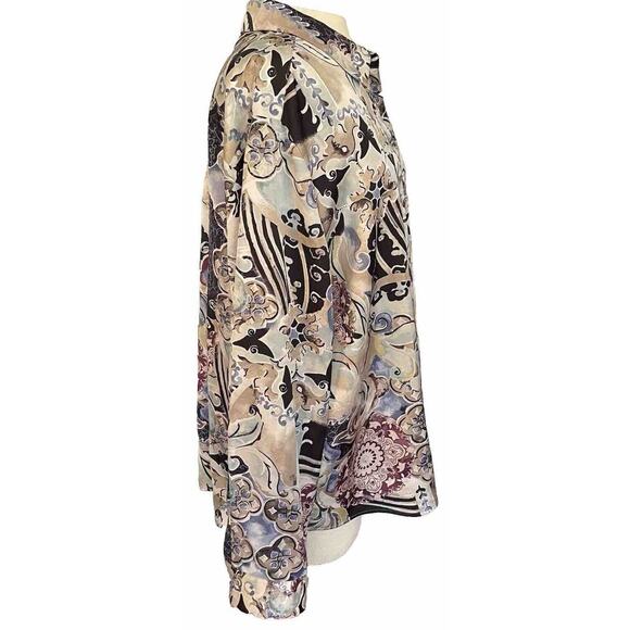 Chico's Sz 4- XL Blouse Floral Art To Wear Button Up Career Closet Staple MINT - Picture 4 of 16